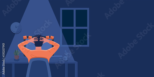 Frustrated man working on computer at late night