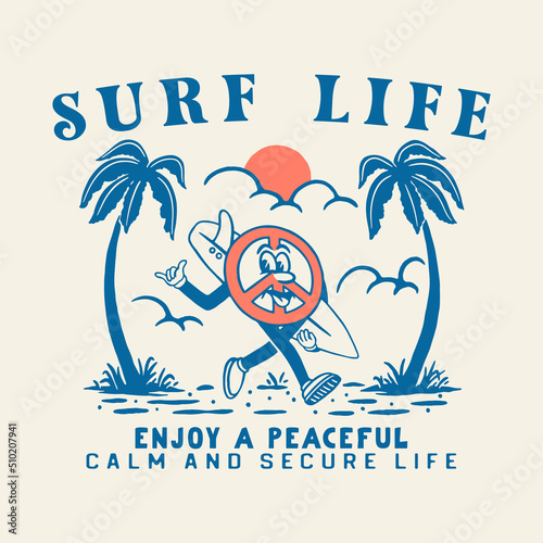 fin illustration mascot design surf vintage palm surfboard