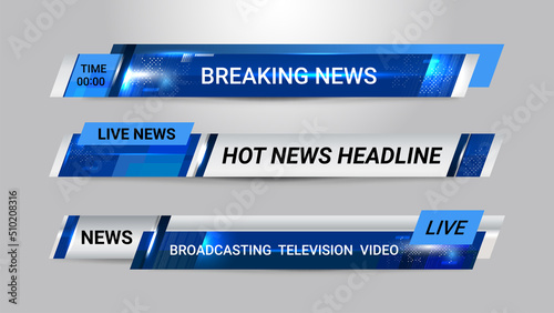 Graphic set of Broadcast News Lower Thirds Banner for Television, Video and Media Channel