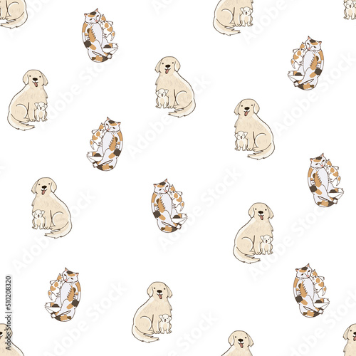 Cats and dogs with puppies vector seamless pattern