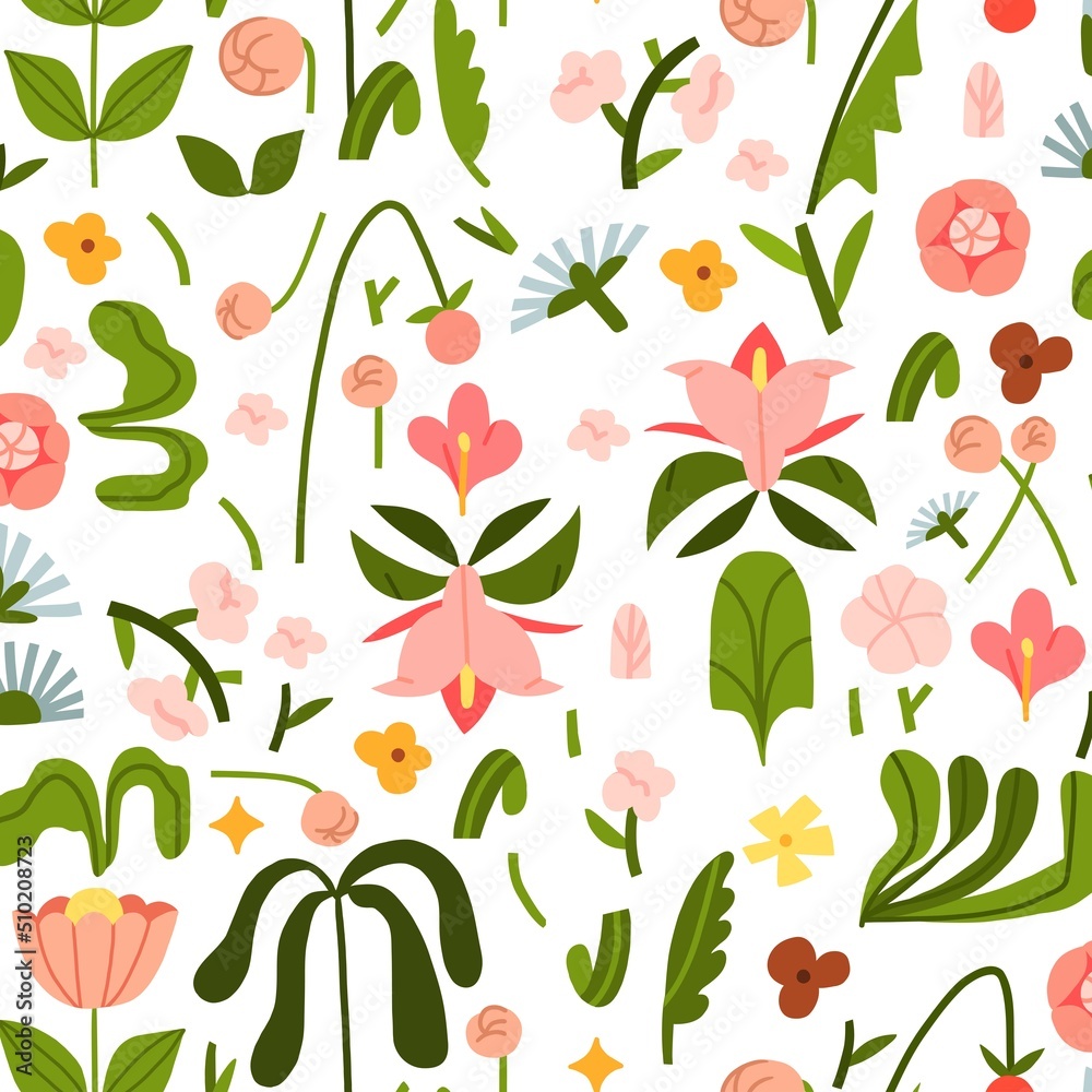 Hand drawn vector abstract graphic clipart illustrations seamless pattern of composition with abstract boho nature shapes of blossom flower,leaves and moon.Modern magic nature design.Botanical garden. Hand drawn vector abstract graphic clipart illustrations seamless pattern of composition with abstract boho nature shapes of blossom flower,leaves and moon.Modern magic nature design.Botanical garden.