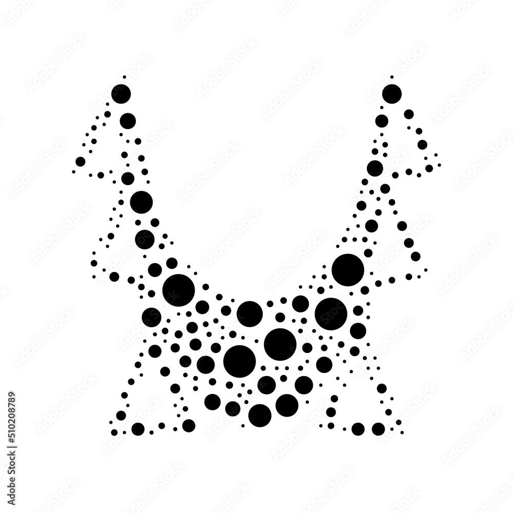 A large yoga hammock symbol in the center made in pointillism style. The center symbol is filled with black circles of various sizes. Vector illustration on white background A large yoga hammock symbol in the center made in pointillism style. The center symbol is filled with black circles of various sizes. Vector illustration on white background