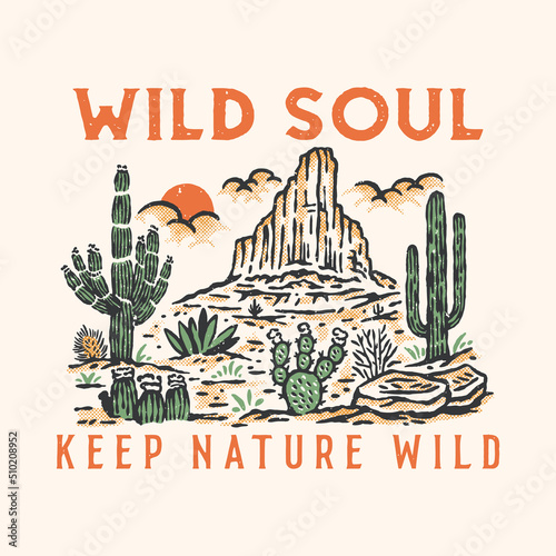 wild land illustration desert design cactus vintage