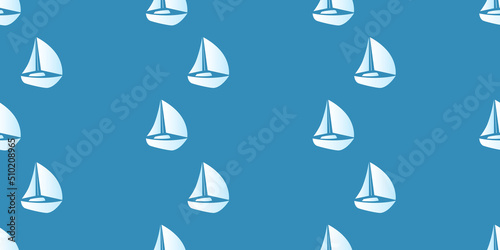 Sailing Boats on Blue Background, Seamless Texture for Web, Business and Wrapping Paper - Template in Editable Vector Format