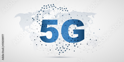 5G Network Label with World and Africa Map, Polygonal Mesh Background - High Speed, Broadband Mobile Telecommunication and Wireless Internet Design, New Cutting Edge Global Mobile Technology Concept