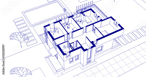 abstract modern house plan 3d rendering