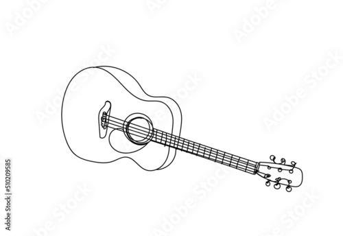 Acoustic guitar , continuous line drawing, vector illustration.