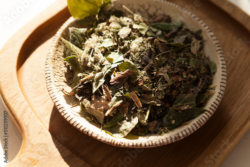 Quadro em tela herbal tea, dried medicinal herbs on a white background, herbal medicine