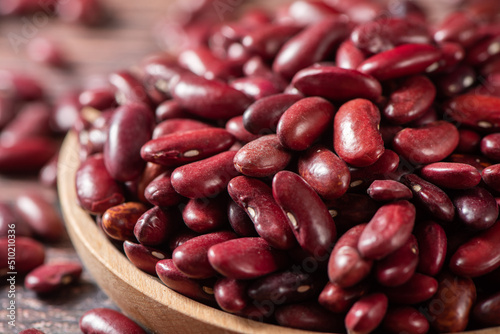 close up of raw red kidney beans on table photo