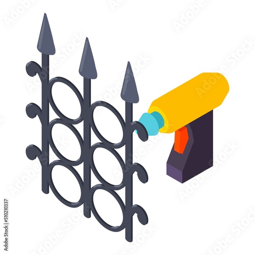 Welding tool icon isometric vector. Manual welding torch and wrought fence icon. Gas torch burner, industrial equipment
