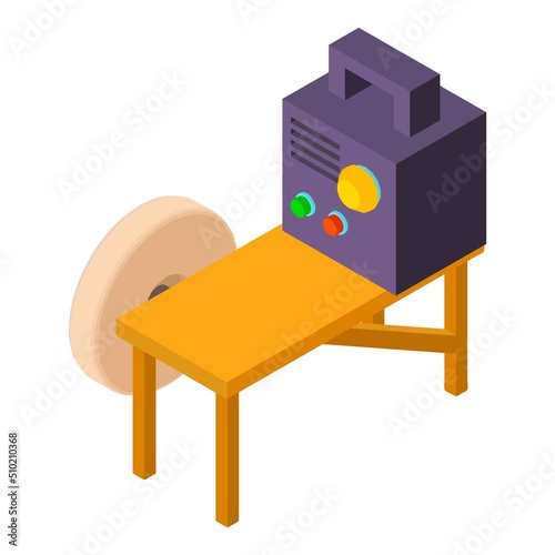 Workshop equipment icon isometric vector. Round grindstone, welding machine icon. Industrial equipment, welding, repair work