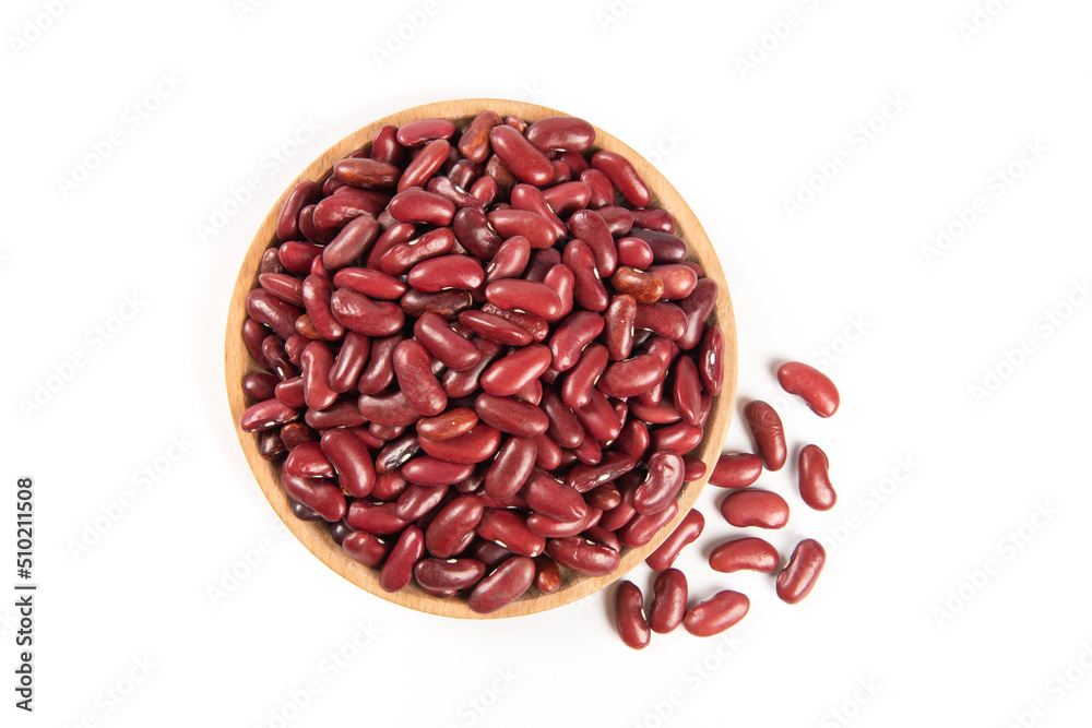 raw red kidney beans in plate isolated on white background raw red kidney beans in plate isolated on white background