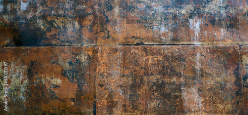 Texture of rusty metal sheets welded together by welding.