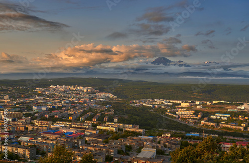 Fototapeta Naklejka Na Ścianę i Meble -  Petropavlovsk-Kamchatsky city at sunset