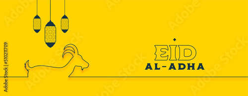 simple eid al adha mubarak islamic festival with goat and lantern in flat color