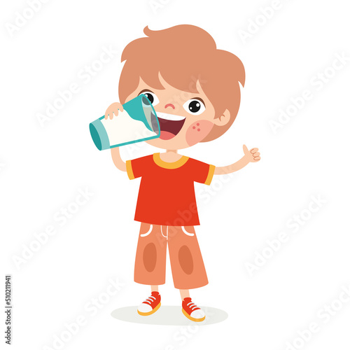 Drinking Milk Concept With Cartoon Character