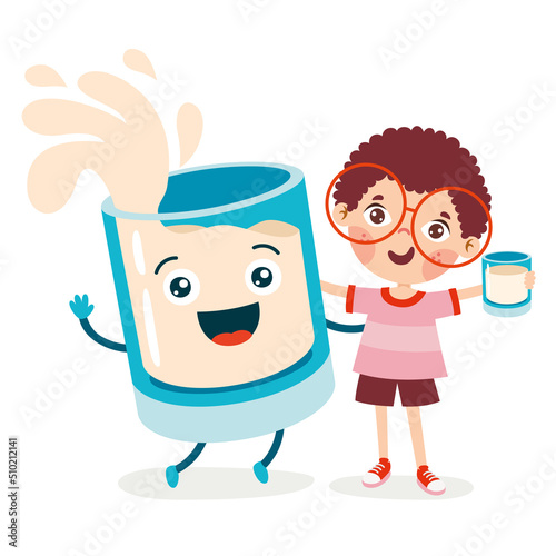 Drinking Milk Concept With Cartoon Character