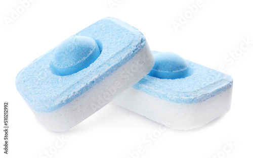 Two water softener tablets isolated on white