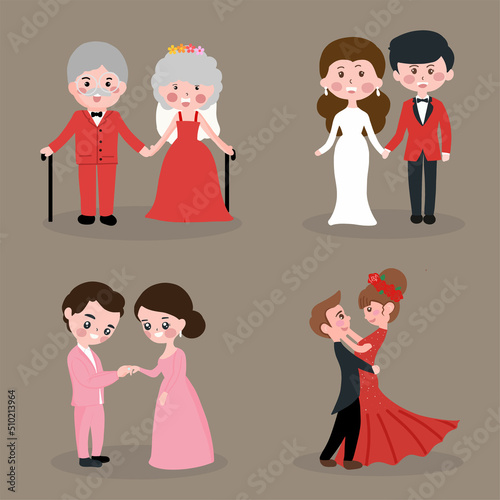 Love and happy couple wedding vector illustration of man and woman just married for greeting card design template.