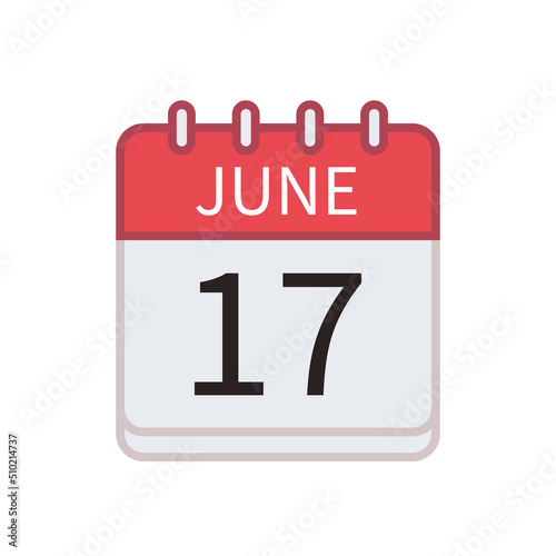 Calendar icon of 17 June. Date and month. Flat vector illustration..