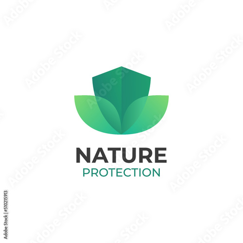 nature protection logo with shield and leaf icon