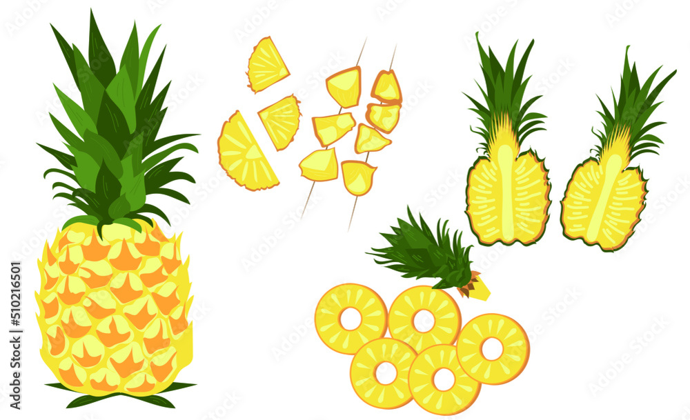 Set of ripe pineapples on white background Set of ripe pineapples on white background