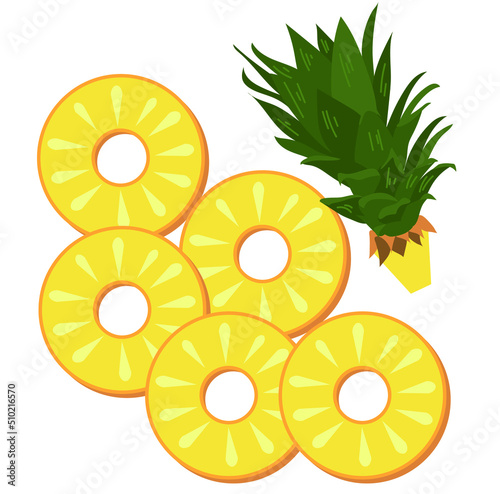 Ripe pineapple circles on white background