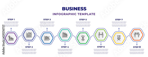 Tela business infographic design template with decreasing stocks bars graphic, missin