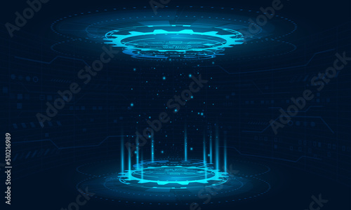 Hologram podium.futuristic circle blue vector HUD.Podium.Modern technology.Gaming.