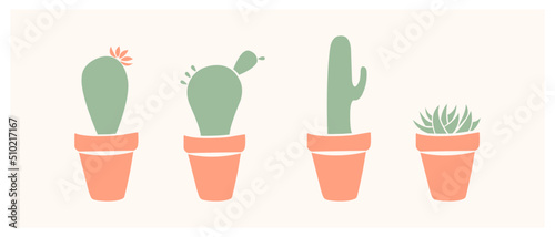 Set of cute cactus and succulents, vector illustration in flat style