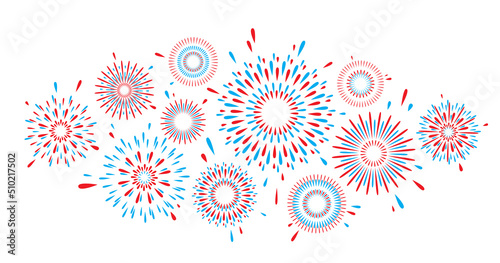 Fireworks vector pattern background. Bright blue red firework isolated