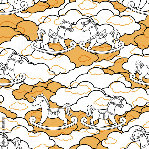 Cute and Adorable Rocking Horse Seamless Pattern Design 