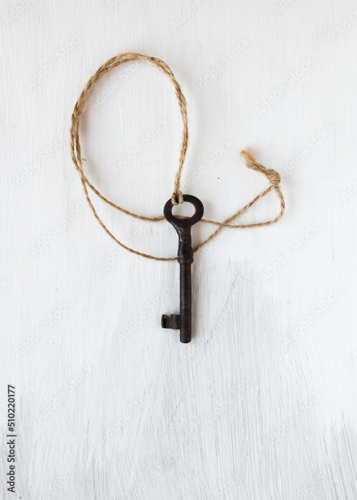 Old key on the wooden background. Art photo. Old key on the wooden background. Art photo.