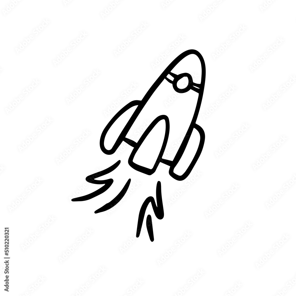 Rocket spaceship doodle vector hand drawn icon. Simple sketch outline. Drawing element silhouette Rocket spaceship doodle vector hand drawn icon. Simple sketch outline. Drawing element silhouette