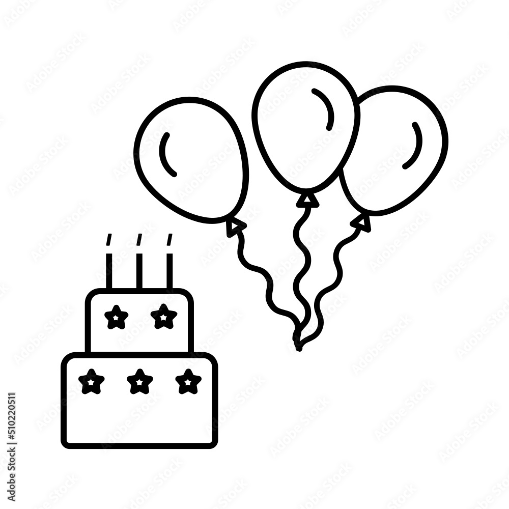 Black line icon for Happy birthday Black line icon for Happy birthday