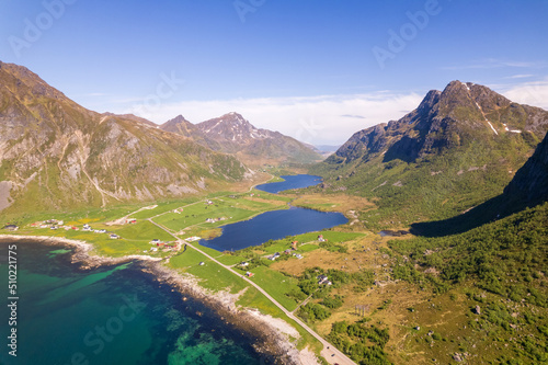 Aerial view of Lofoten islands in north Norway
