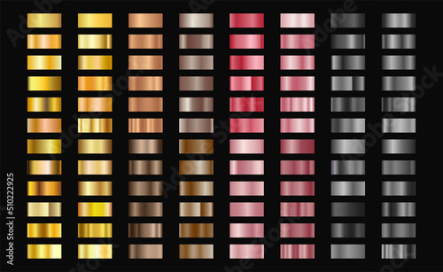 Gradient set. Gold, silver, bronze and rose gold. Vector EPS 10