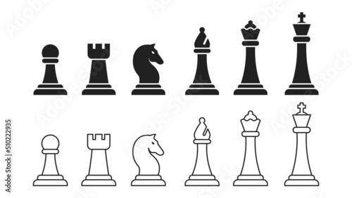 Chess icon set. Black and linear. Vector EPS 10 photo