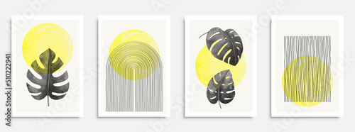 Vector wall art poster set with hand drawn abstract shapes, boho elements for home decor, print etc.