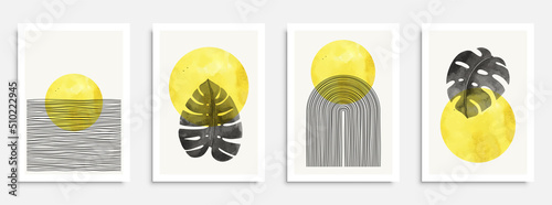 Vector wall art poster set with hand drawn abstract shapes, boho elements for home decor, print etc.