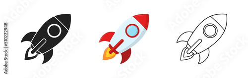 Rocket icon set. Black, linear and colorful. Vector EPS 10