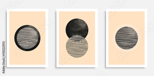 Vector wall art poster set with hand drawn abstract shapes, boho elements for home decor, print etc.