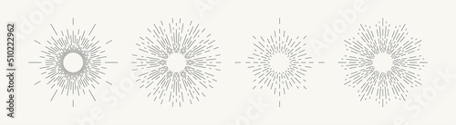 Light ray, sunburst set. Linear drawing in vintage style. Vector EPS 10