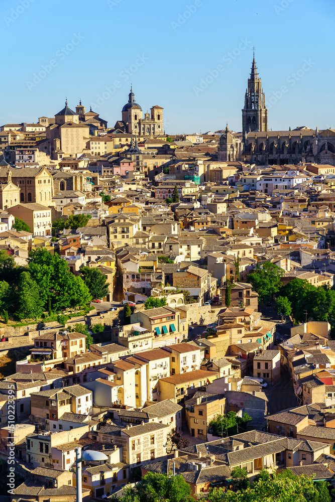 Hill of the medieval city of Toledo, full of old buildings, Spain.