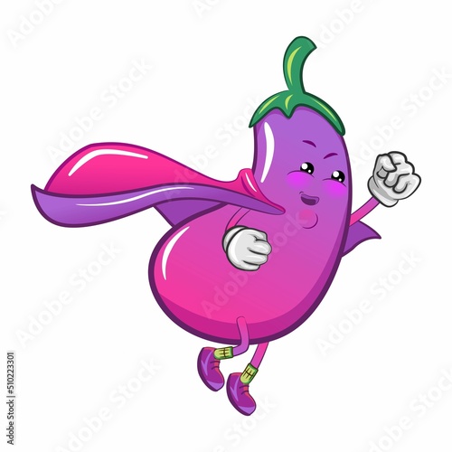 vector mascot character from eggplant cartoon being superhero