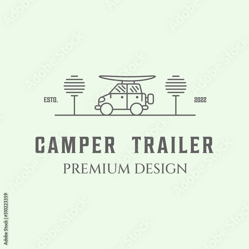 camper trailer icon logo line art minimalist vector illustration design