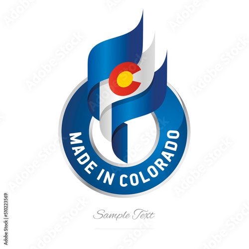 Made in Colorado Abstract wavy flag torch flame blue white red modern ribbon strip logo icon vector