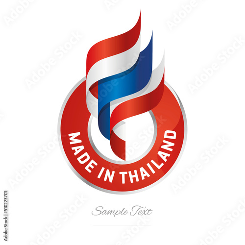 Made in Thailand Abstract wavy flag torch flame red white blue modern ribbon strip logo icon vector