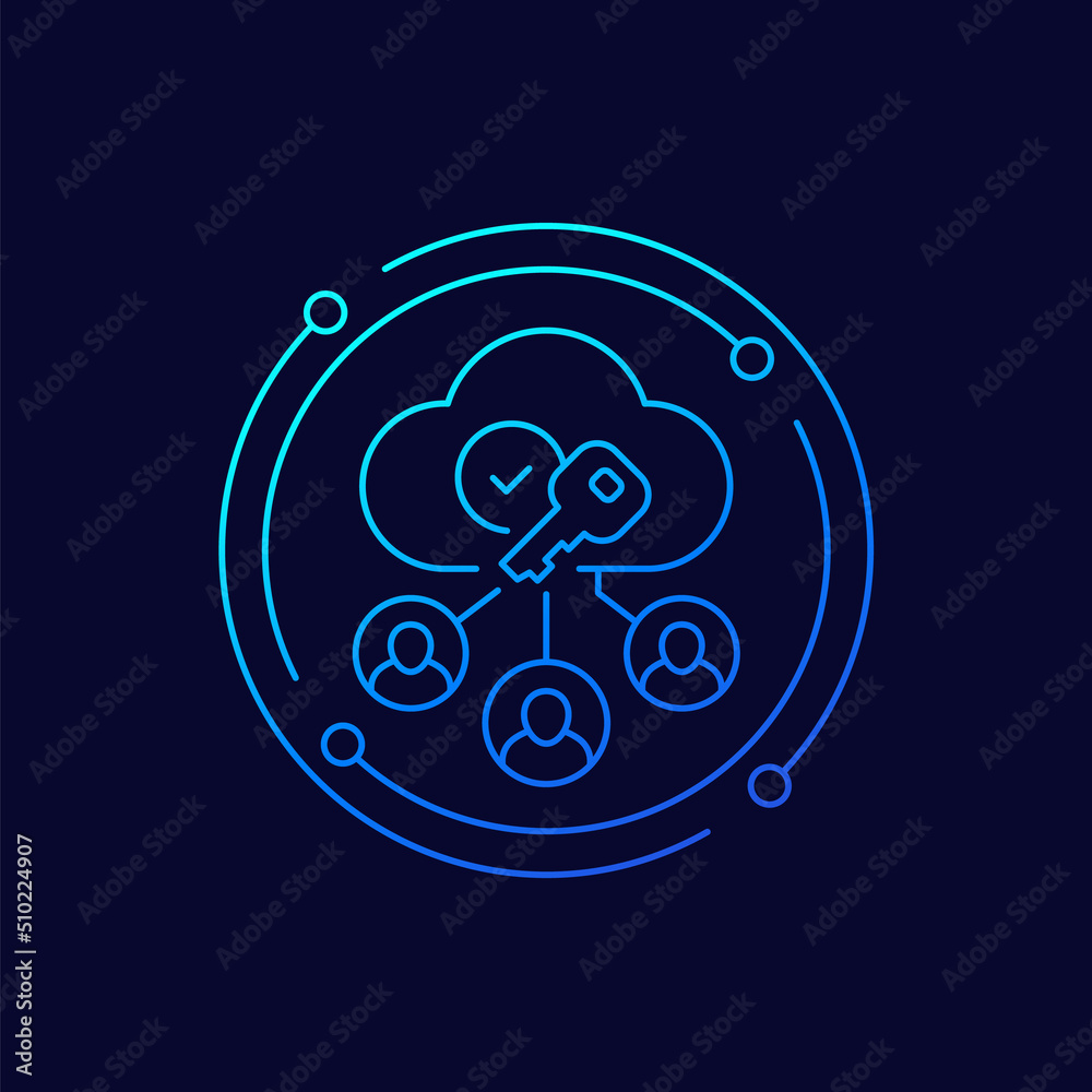 Encryption of personal data in cloud icon, linear design Encryption of personal data in cloud icon, linear design