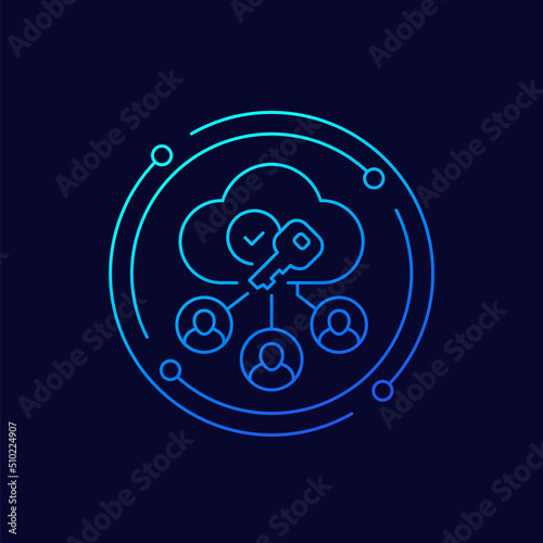 Encryption of personal data in cloud icon, linear design